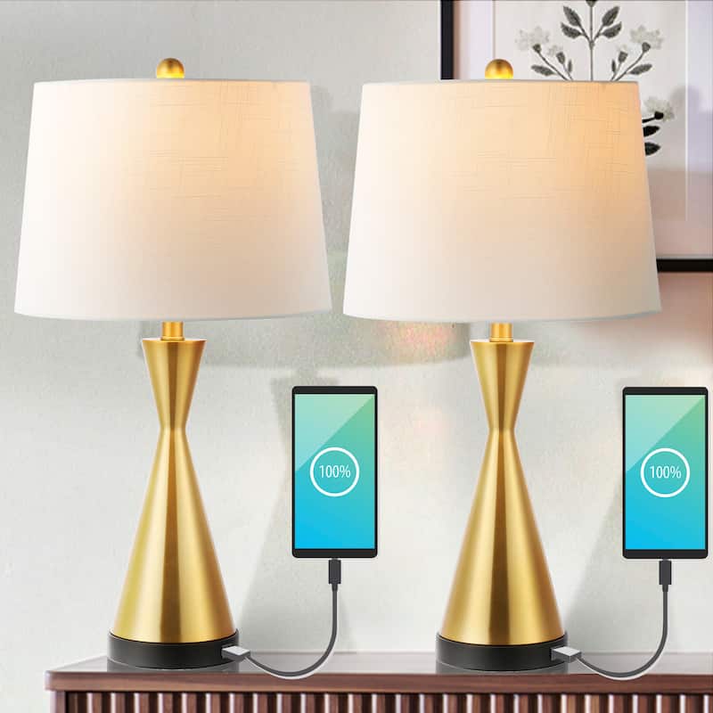 Roman 26" Classic French Country Iron LED Table Lamp with USB Charging Port, Nickel (Set of 2) by JONATHAN Y