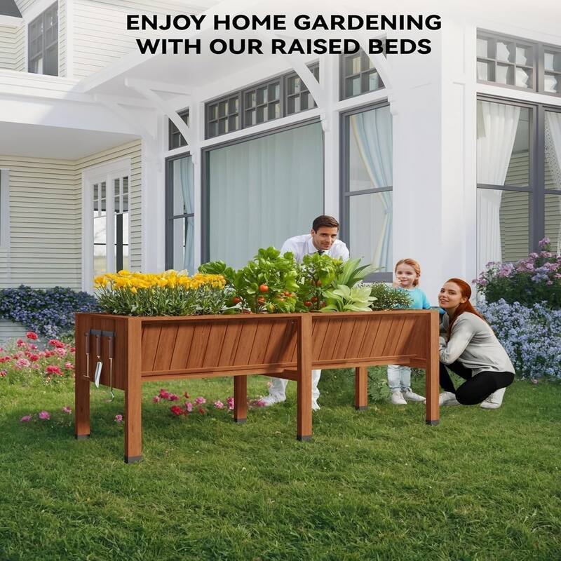 72x26x31Inch Elevated Raised Garden Bed with Legs Outdoor Planter Box 13.7Inch Deep Soil Capacity Natural Wood color