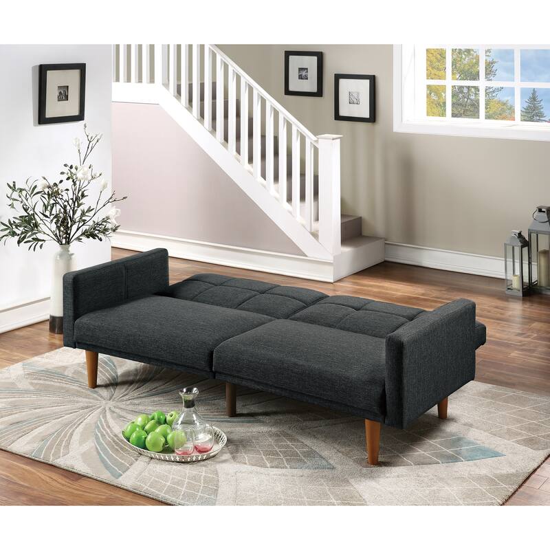 Transitional Fabric Adjustable Loveseat Couch, Convertible Sofa Bed with Tufted Cushion Back & Square Arms