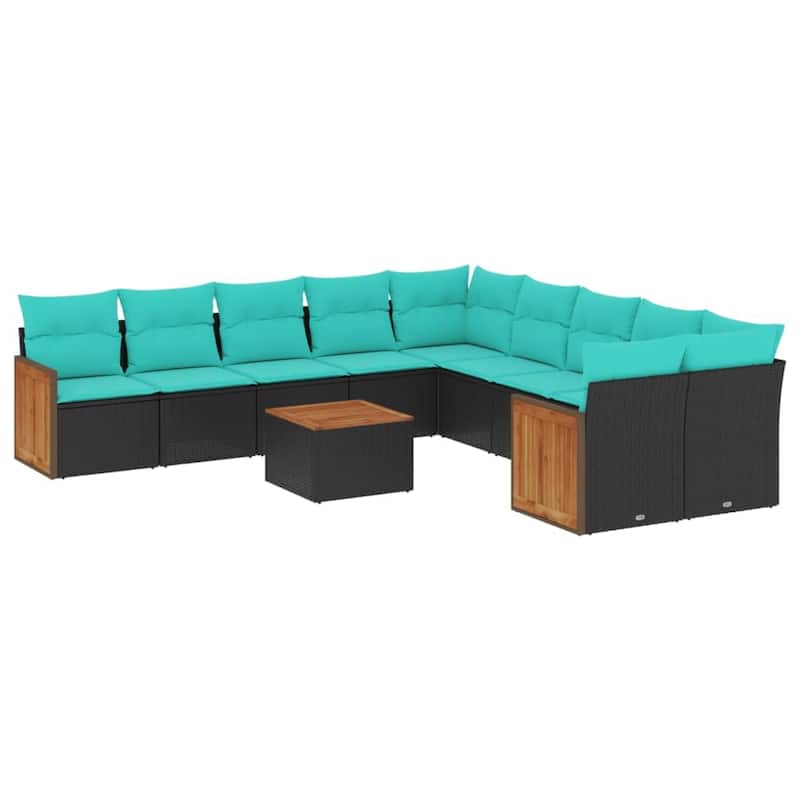 vidaXL 10 Piece Patio Sofa Set with Cushions Black Poly Rattan
