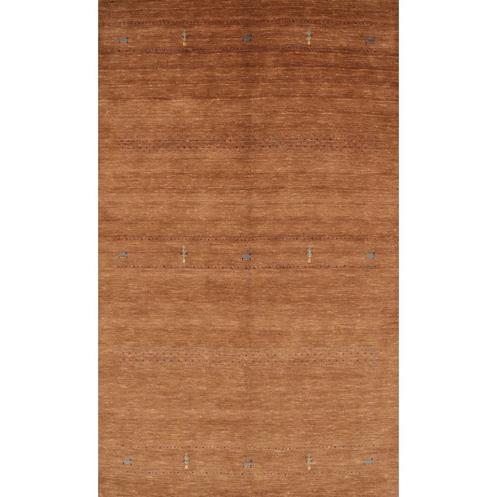 Hand Knotted Oriental 100% Wool Carpet Tribal Animal Pictorial Brown Gabbeh Area Rug - 7' 9'' X 5' 2''