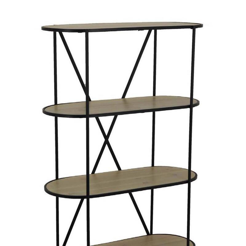 Kellie, Plant Display Stand, 4 Shelves, Black Metal Brown Wood 38 Inch