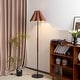 preview thumbnail 5 of 5, Mid-Century Modern Floor Lamp with Faux Leather Shade - 65 inch