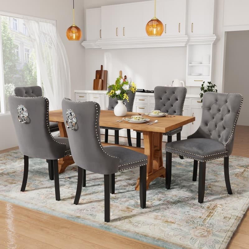 Solid Wood Velvet Upholstered Dining Chair Set of 6