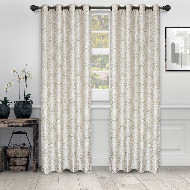 Superior Varnie Jacquard Grommet Room Darkening Curtain Panel (Set of 2) - 52" x 63" - Mirror Brass