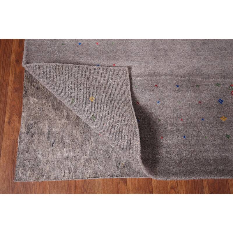 Tribal Gabbeh Area Rug Handmade Grey Wool Carpet - 8'2"x 9'11"