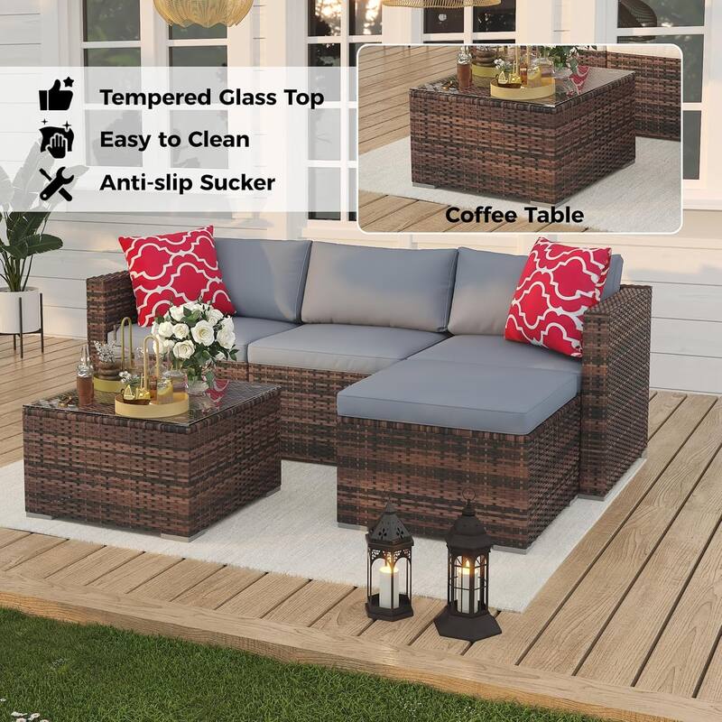 5-Piece Patio Conversation Set with Coffee Table for Garden