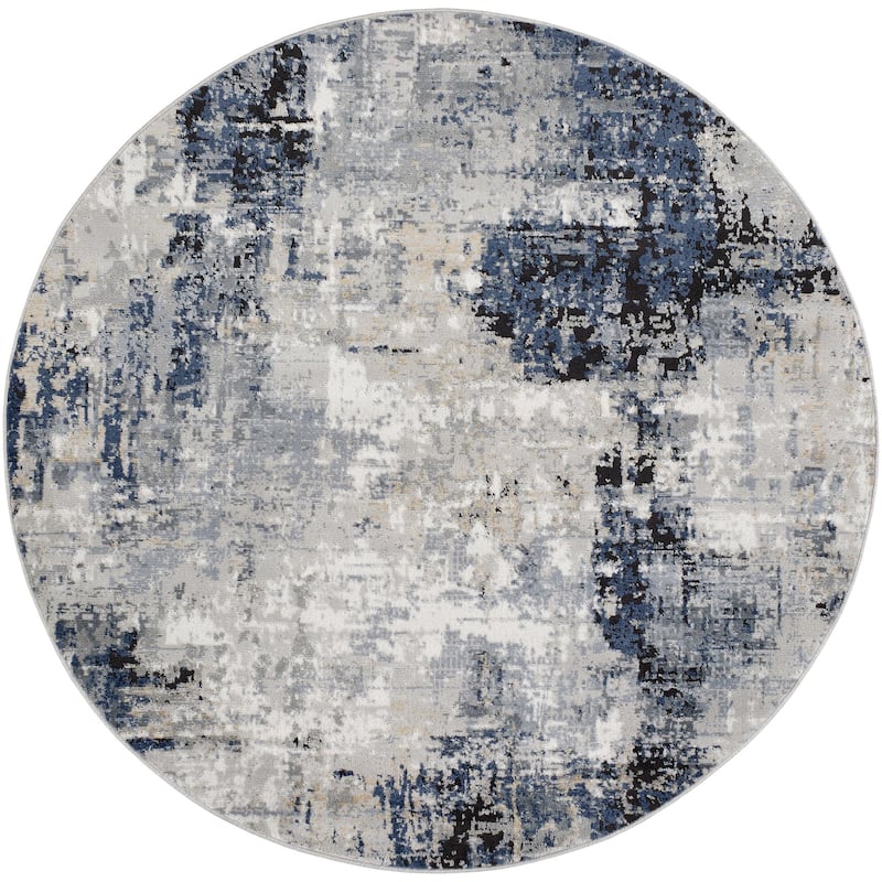 Livabliss Jolie Transitional Abstract Area Rug - Denim - 7'10" x 7'10" Round