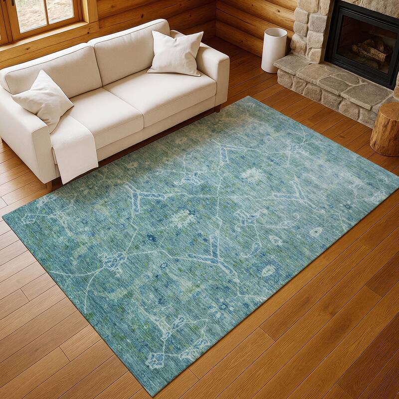 Machine Washable Indoor/ Outdoor Vintage Traditional Chantille Rug