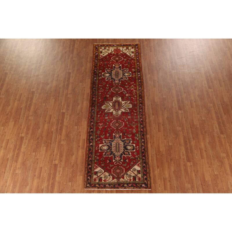 Handmade Vegetable Dye Heriz Persian Vintage Runner Rug - 3'6"x 10'8"