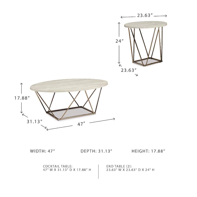 Signature Design by Ashley Tarica Gold-tone Faux Marble 3-piece Table Set