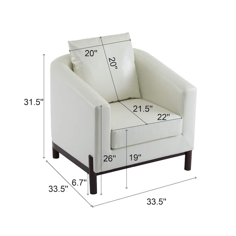 Roomfitters Anurudh Barrel Club Chair with Walnut Base and Modern Faux Leather Upholstery, White+Walnut