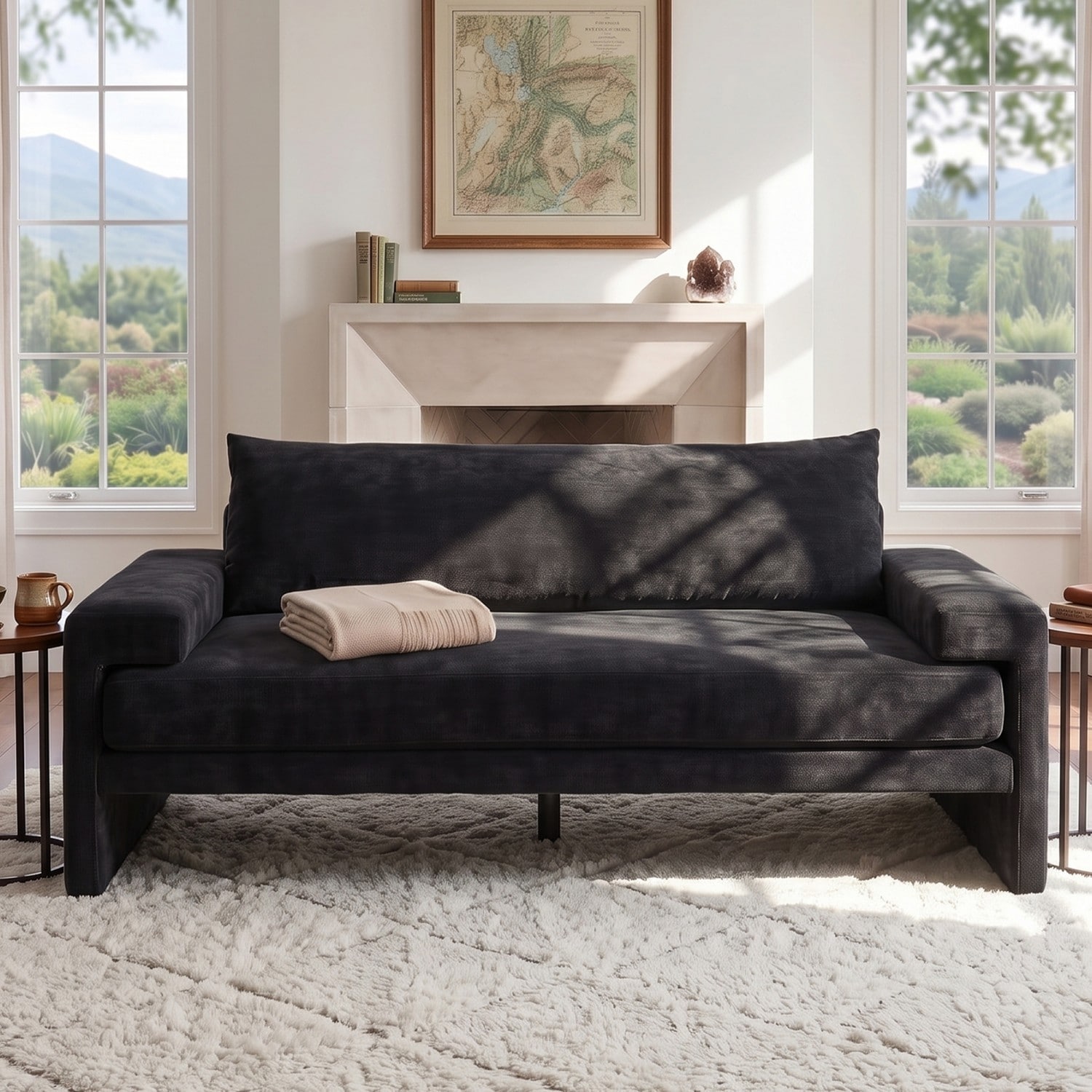 80.7" Chenille 3-Seater Sofa with Wide Square Armrest