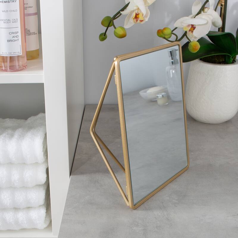 Home Details Geometric Design Vanity Mirror in Gold - 9.4"x 7.4"x 3"