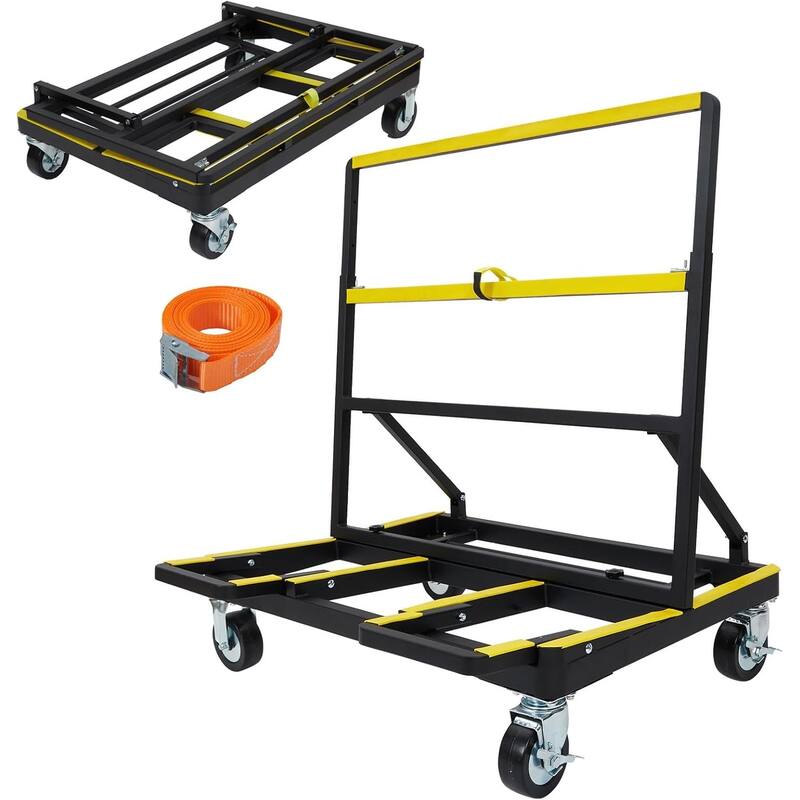 Folding Drywall Cart Heavy Duty,Drywall Dolly Load 2200 lbs Capacity,Panel Casters with Extended Large Deck - Black