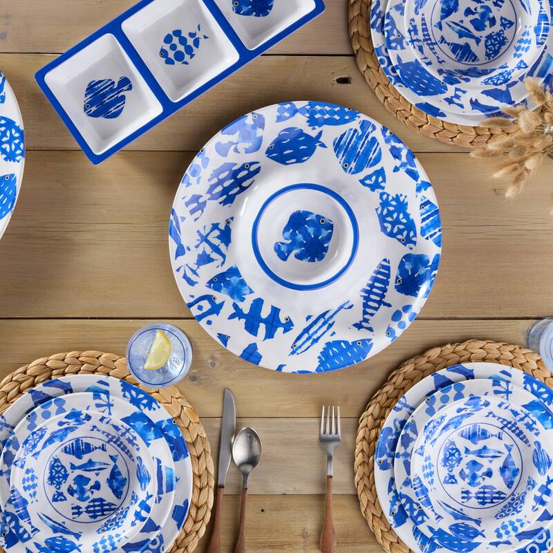 Certified International Fish Tale Melamine 3 Piece Hostess Set - 19.00"L x 8.00"W x 0.75"H