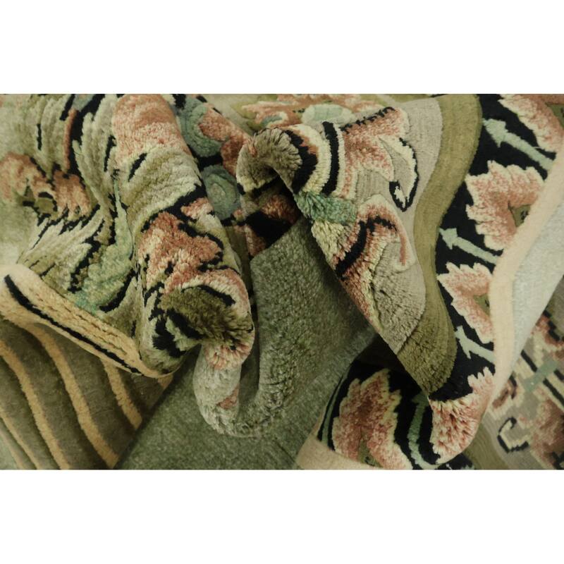 Hand Knotted Oriental 100% Wool Carpet Modern Geometric Green Nepalese Area Rug - 9' 0'' X 6' 0''