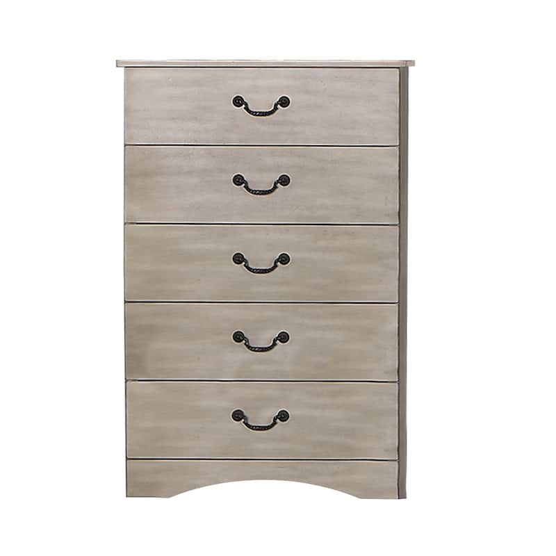 Bran 48 Inch 5 Drawer Tall Dresser Chest, Pine Wood, Scalloped, Light Brown - Brown - 5-drawer