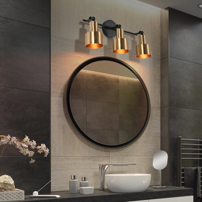 Adjustable Modern Bathroom Vanity Light 3-light Black&Gold Metal Wall Sconce