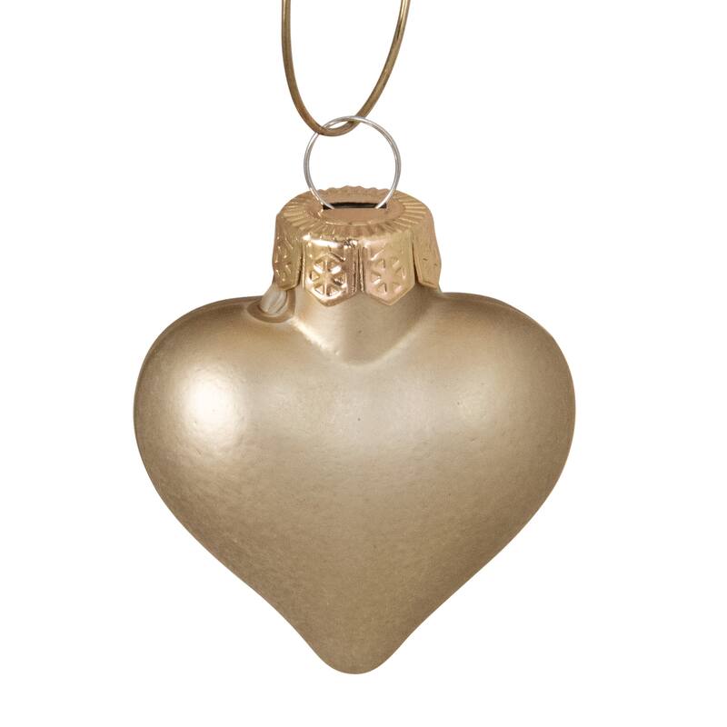 56ct Matte Gold Glass Heart Christmas Ornaments 1.75" (45mm)