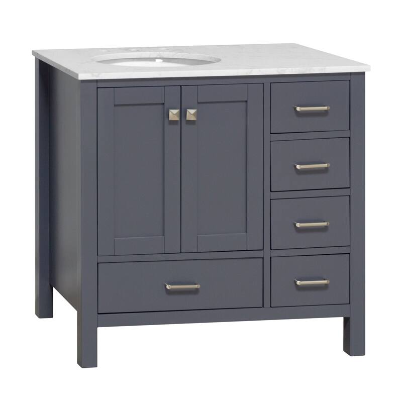 KitchenBathCollection Horizon 36" Bathroom Vanity with Engineered Carrara Top