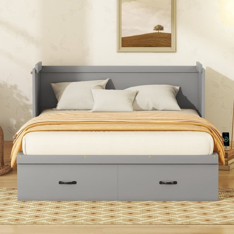 Murphy Bed with USB Port and a Large Drawer,Queen/Full Size