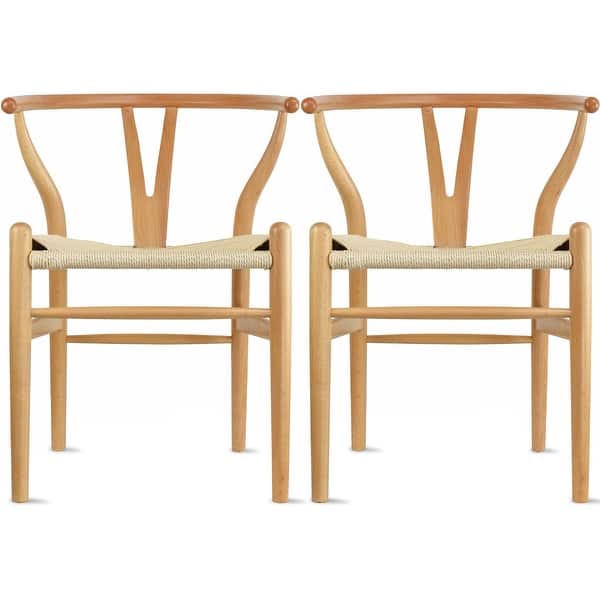 slide 2 of 28, Set of 2 Modern Wood Dining Chair With Back Armchair Hemp Seat For Home Restaurant Office Kitchen Set of 2 - Natural - Dining Height