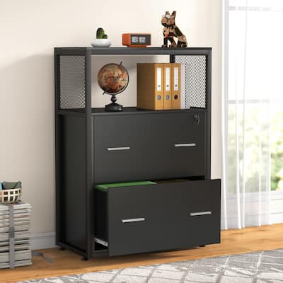 2 Drawer File Cabinet with Lock, Lateral Filing Cabinet Letter/ Legal / A4 Size, Large Printer Stand