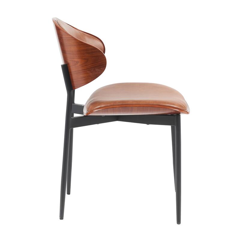 Mid-Century Modern Dining Chairs Set of 2 - Italian-Inspired Bentwood Design with Matte Metal Legs & Luxe PU Leather Se