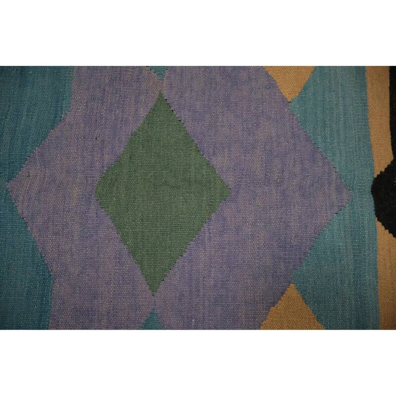 Hand Woven Oriental 100% Wool Carpet Southwestern Tribal Multi-Colored Kilim Area Rug - 13' 4'' X 4' 10''