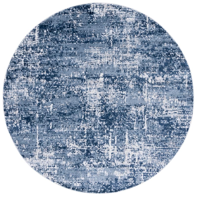 SAFAVIEH Amelia Modern Abstract Rug - 6'7" Round - Ivory/Dark Blue - Round