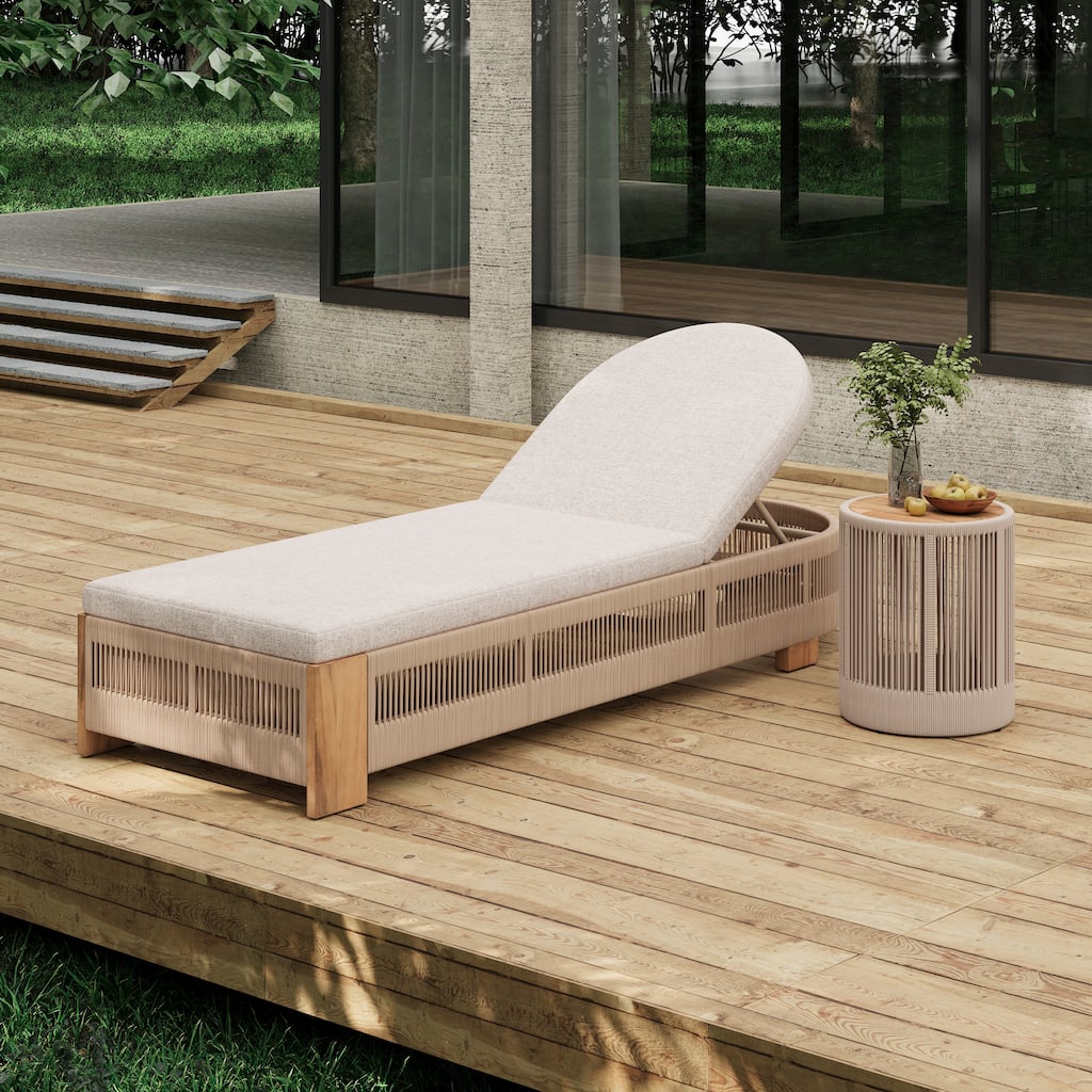 Roomfitters Outdoor Chaise Lounge Set, 2 Adjustable Rope Loungers & Teak-Look Table