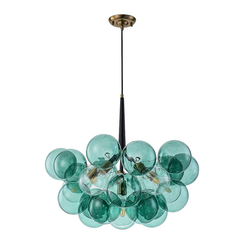 Glam Art Deco Cluster Glass Globe Green Bubble Chandelier