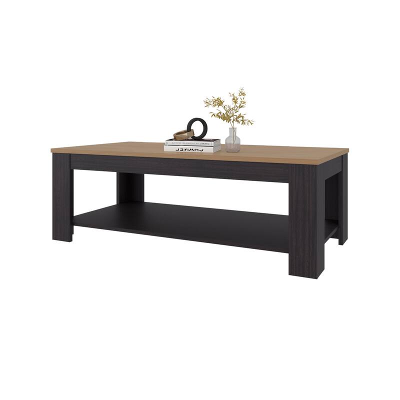 Modern Coffee Table with Shelf Two Tone Finish Compact Living Room Design
