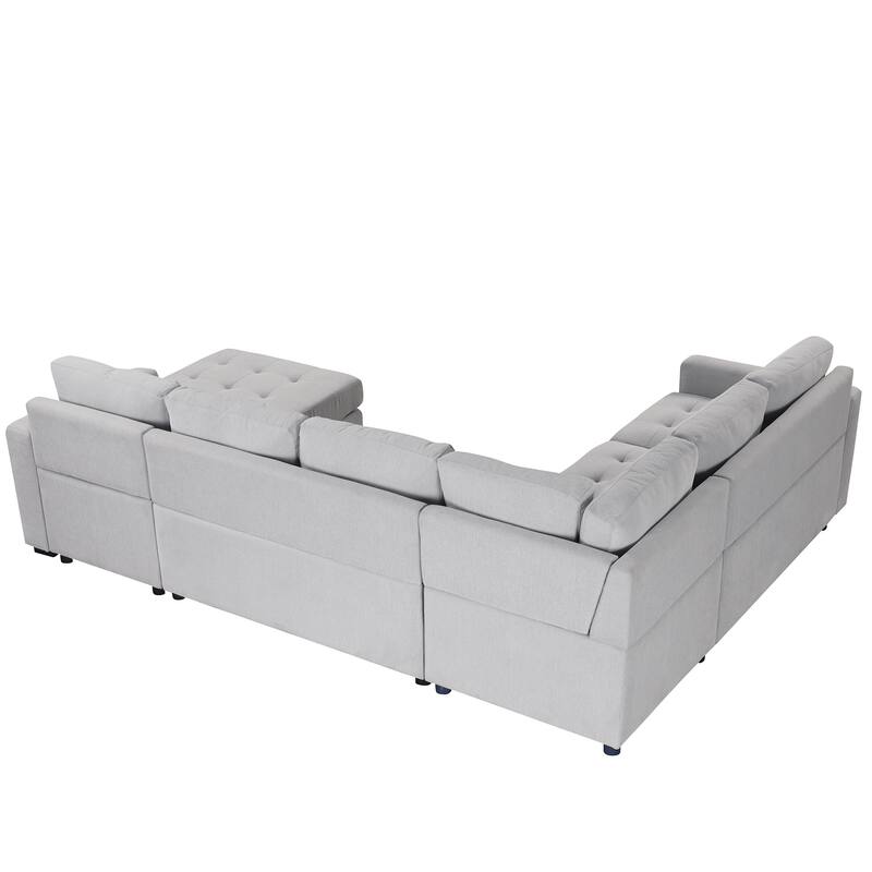108.3" Polyester Sleeper Sectional Sofa with USB & Type-C