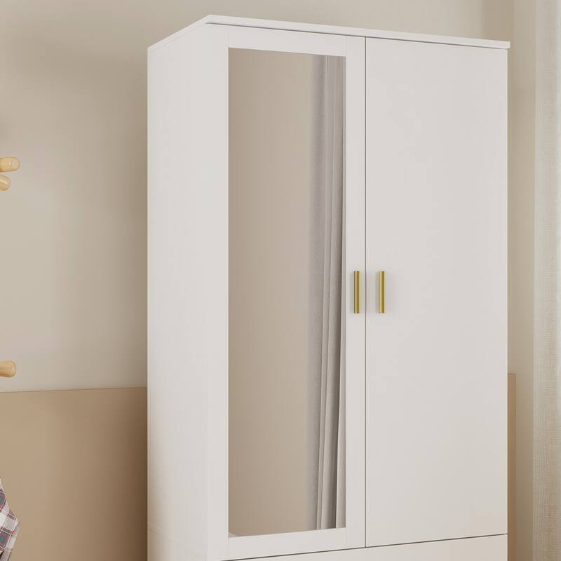 Kerrogee Bedroom Armoires Wardrobe with Mirror Drawers and Doors