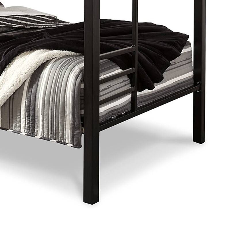 Pala Twin Over Twin Bunk Bed, Guard Rails, Black and Gray Metal Frame