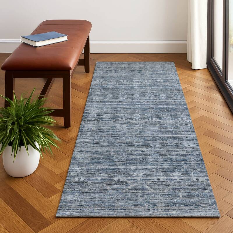 Premium Washable Super Soft Vintage Traditional Mayfield Rug - Blue - 2'3" x 7'6"