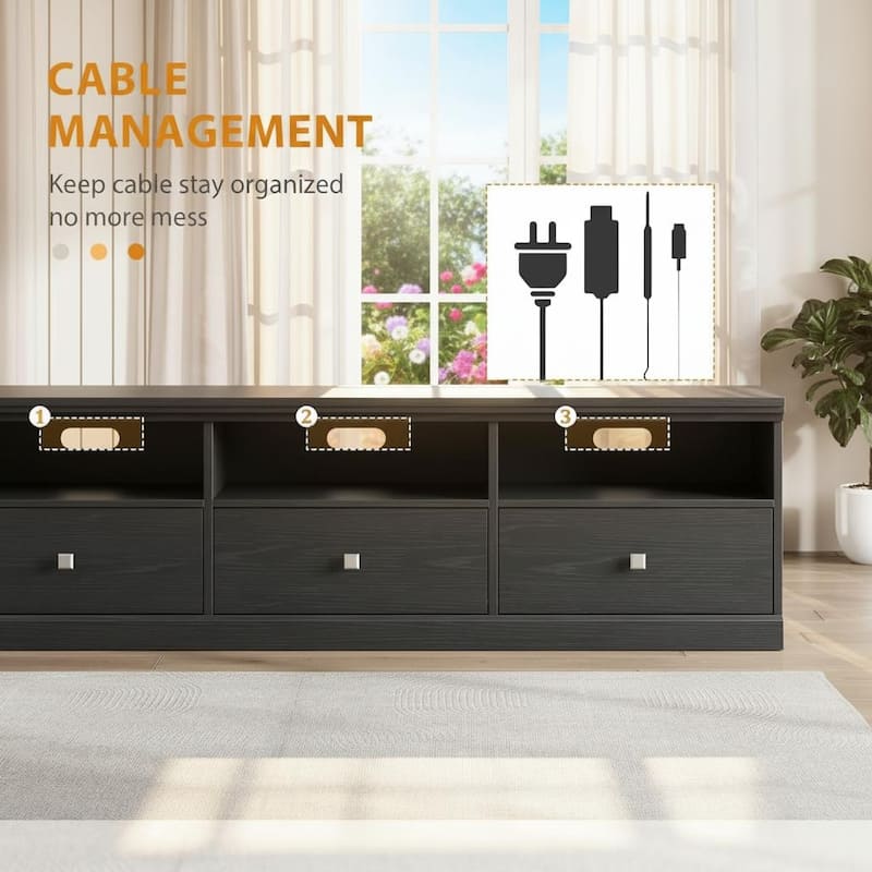 TV Console, with Open Shelves and Storage Drawer