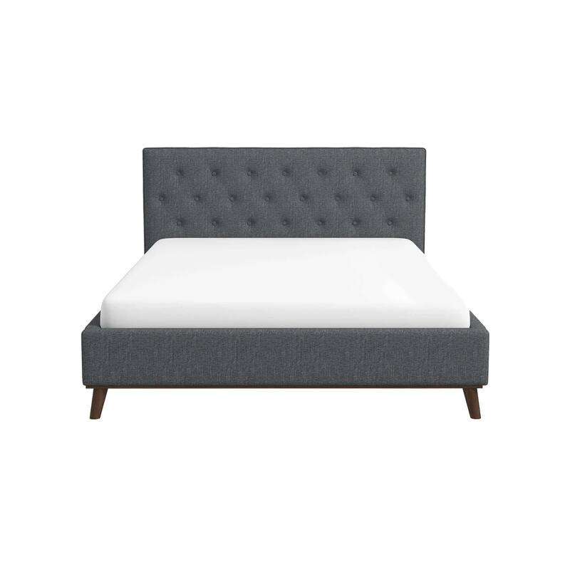 Queen Size Modern Upholstered Platform Bed with Tufted Headboard and Solid Wood Frame, Fabric Grey