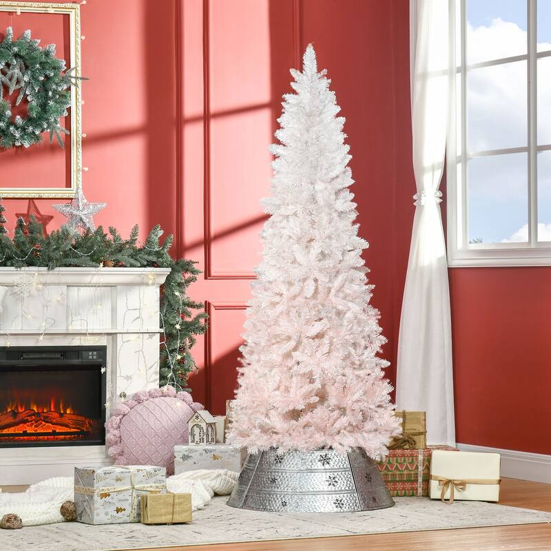 HOMCOM Unlit Pencil Fir Tree - Realistic Branches, Steel Base, Pink & White