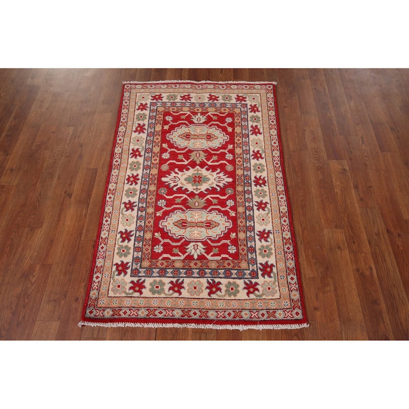 Kazak Foyer Rug Handmade Traditional Red Wool Carpet - 2'8" x 4'2"