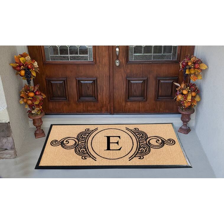 A1HC Natural Coir & Rubber Hand Flocked Large Monogrammed Doormat 30X60 Inch