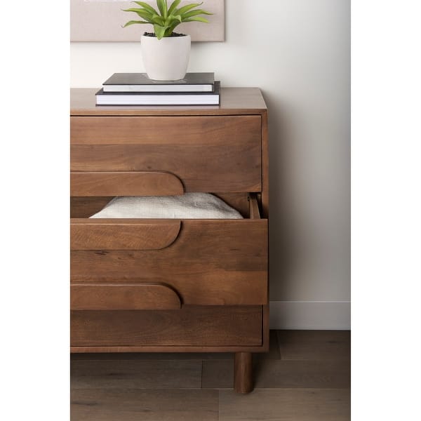 Medium Brown Solid Mango Wood Finish Sideboard With 6 Easy Sliding Drawers