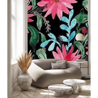 Dark Wallpaper with Brightly Pink Flowers Peel and Stick and Prepasted ...