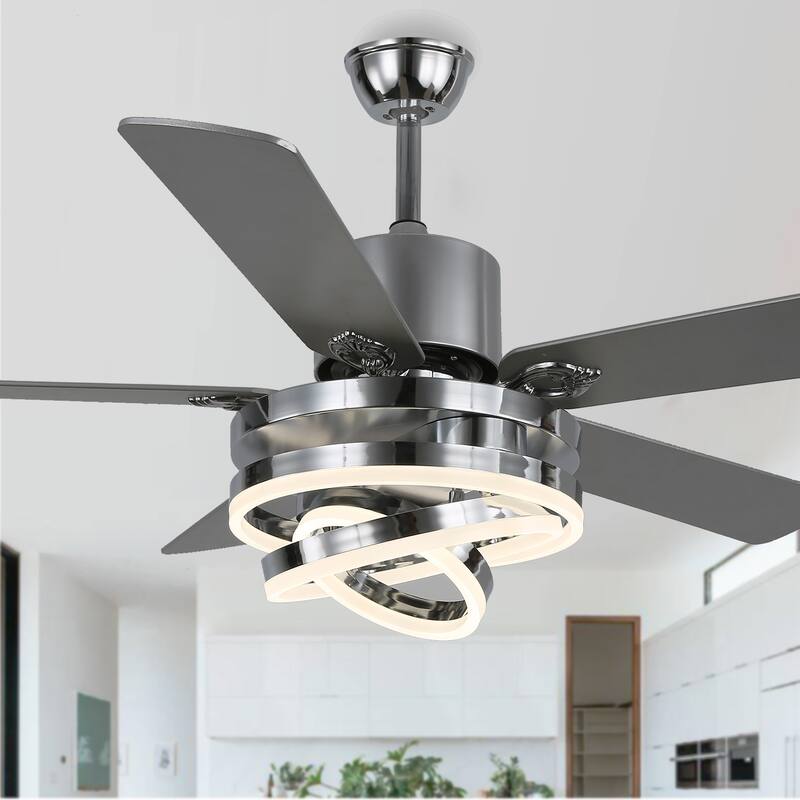 52Inch Modern DIY Shape Reversible Ceiling Fan with LED Light, 6-Speed Ceiling Fan with Remote for Large Room - 52 Inches