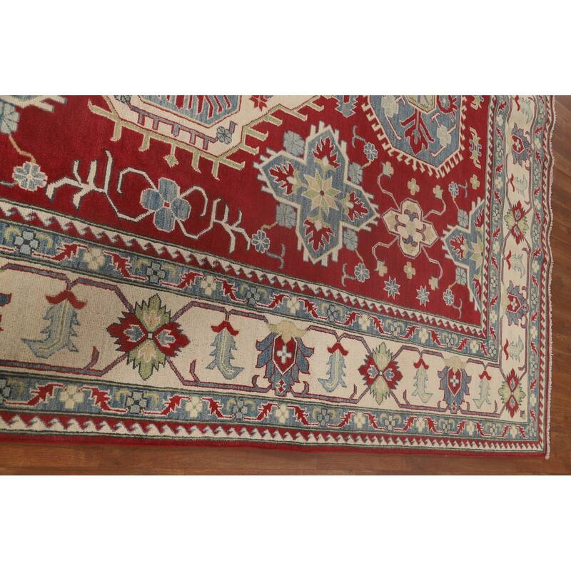 Geometric Red Kazak Rug Hand-Knotted Living Room Wool Carpet - 8'4"x 11'8"