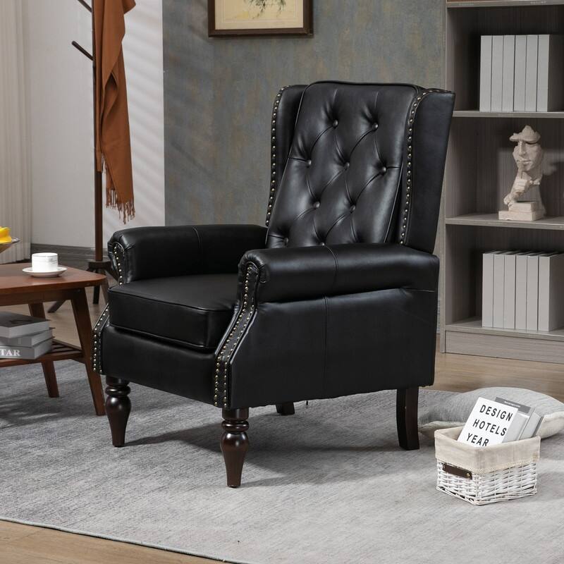Modern Wood Frame Accent Armchair - Supportive PU Leather Lounge Chair for Living Room & Bedroom