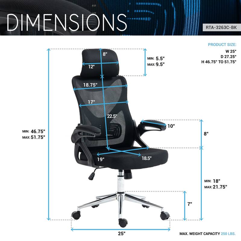 Techni Mobili Ergonomic Office Chair with Adjustable Headrest and Lumbar Support