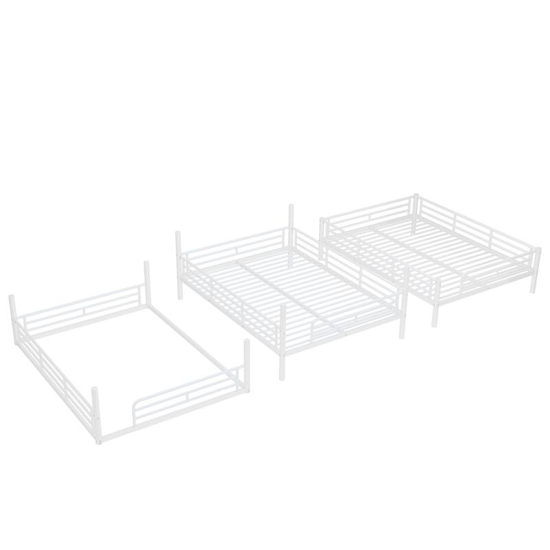 Queen over Queen over Queen Bunk Bed, Metal Triple Bunk Bed with Safety Guardrails, Bunk Bed with Noise-reduced Design